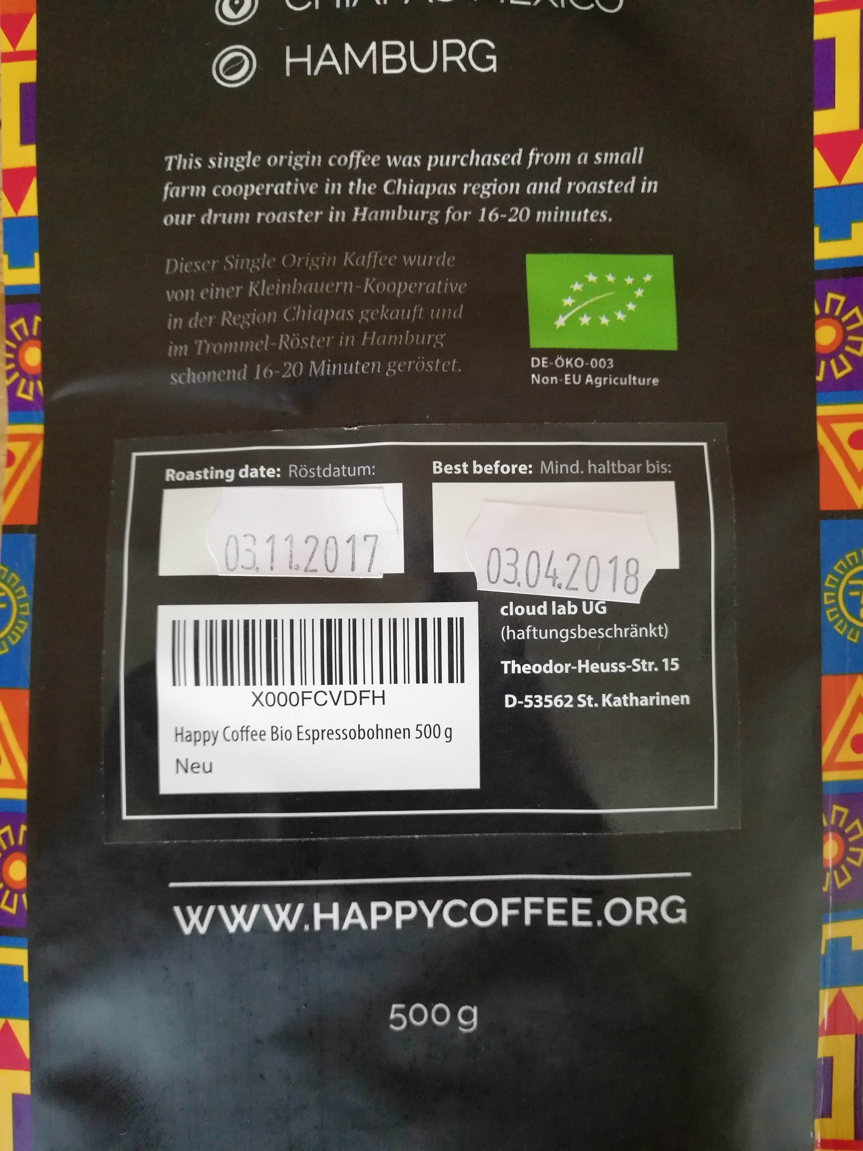 Röstdatum Happy Coffee Espressobohnen